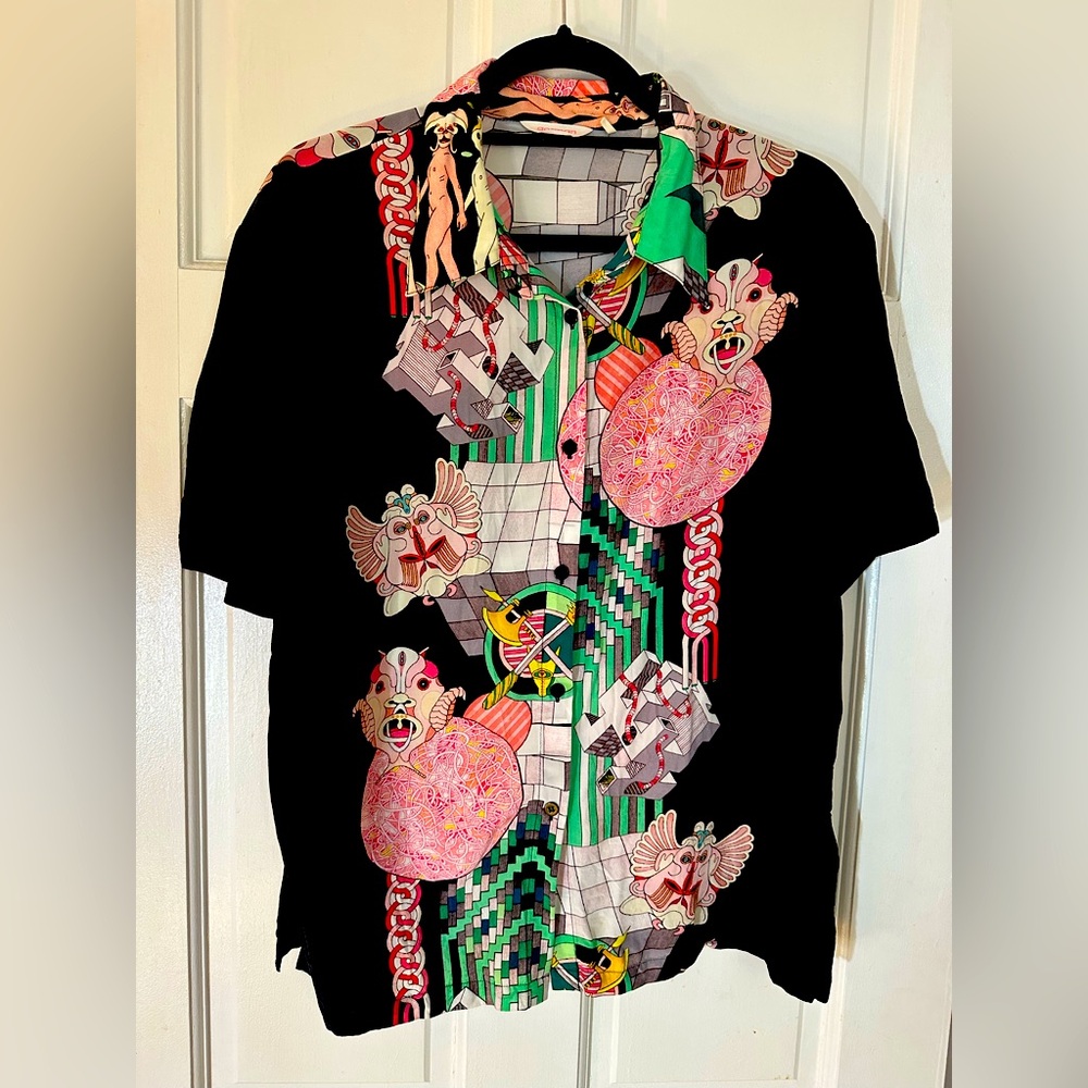 Gorman Clothing Wor Short Sleeve Black Pattern Maximalist Printed  Top Blouse